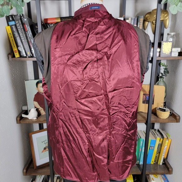 Stafford Men's Hopsack Blazer Two Silver Button Burgundy Wool Blend Classic 44R - Picture 9 of 13